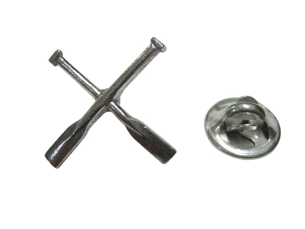 Silver Toned Textured Crossed Rowing Oars Lapel Pin