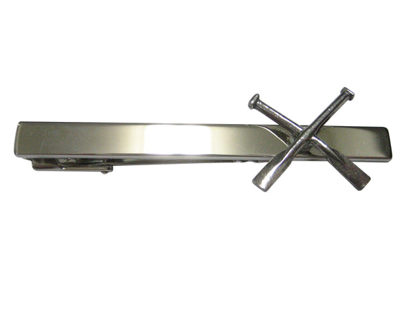 Silver Toned Textured Crossed Rowing Oars Tie Clip