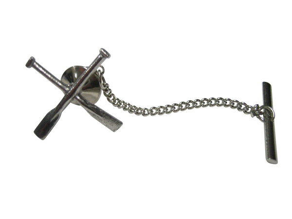 Silver Toned Textured Crossed Rowing Oars Tie Tack