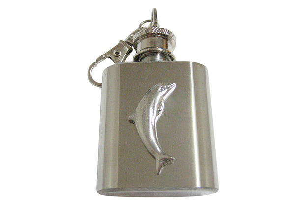 Silver Toned Textured Dolphin 1 Oz. Stainless Steel Key Chain Flask