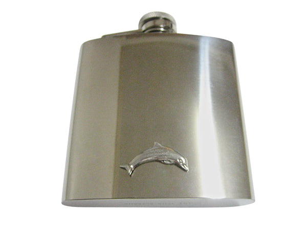 Silver Toned Textured Dolphin 6 Oz. Stainless Steel Flask