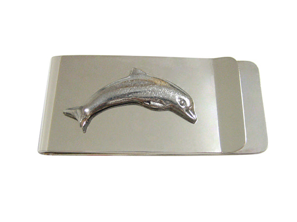 Silver Toned Textured Dolphin Money Clip