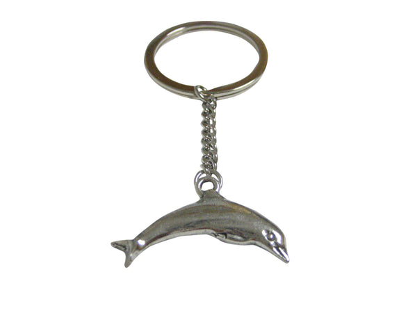 Silver Toned Textured Dolphin Pendant Keychain