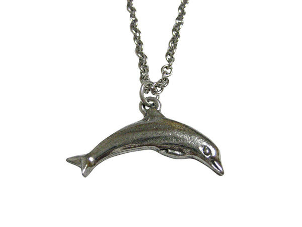 Silver Toned Textured Dolphin Pendant Necklace
