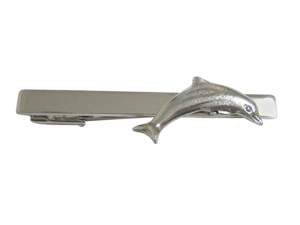 Silver Toned Textured Dolphin Square Tie Clip