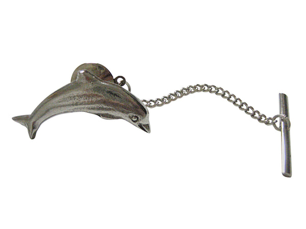 Silver Toned Textured Dolphin Tie Tack
