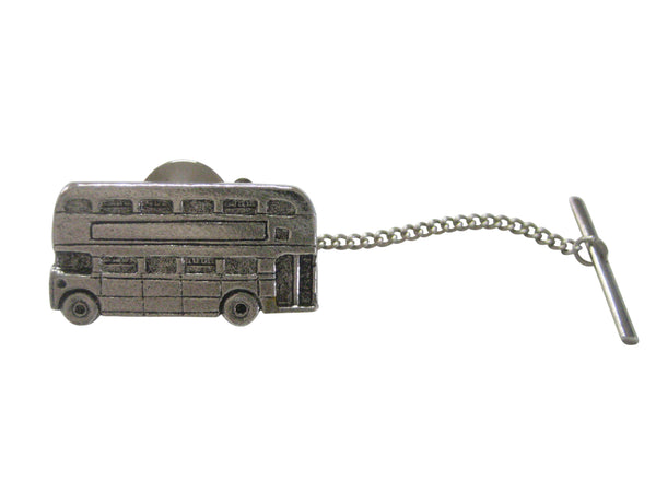 Silver Toned Textured Double Decker Bus Tie Tack