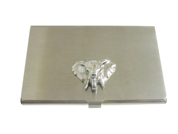 Silver Toned Textured Elephant Head Business Card Holder