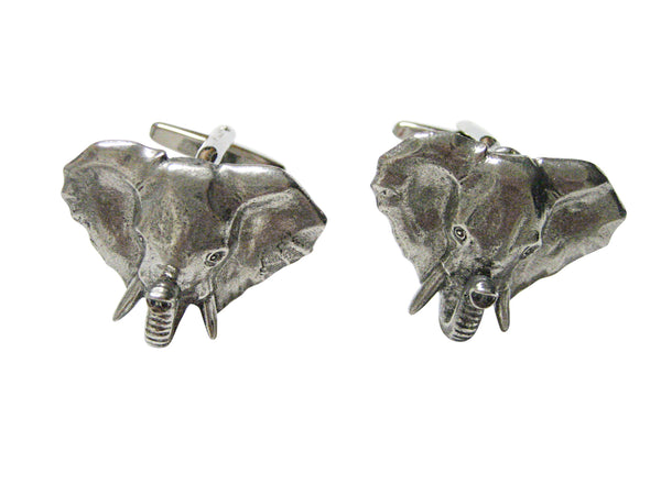 Silver Toned Textured Elephant Head Cufflinks