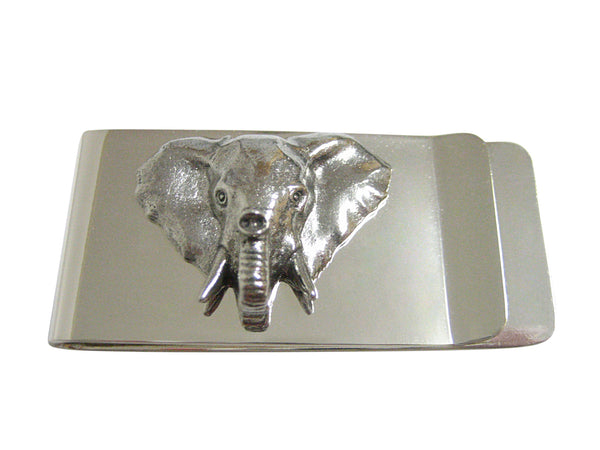 Silver Toned Textured Elephant Head Money Clip