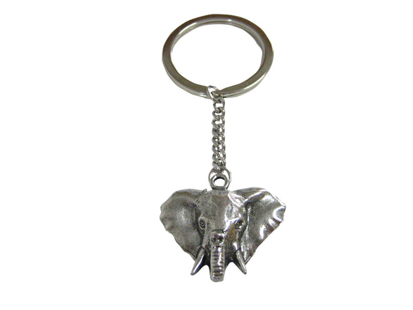 Silver Toned Textured Elephant Head Pendant Keychain
