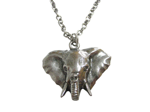Silver Toned Textured Elephant Head Pendant Necklace