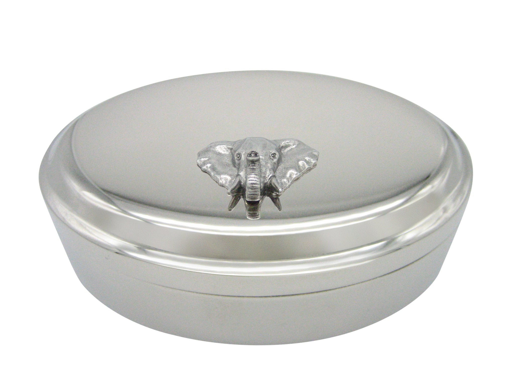 Silver Toned Textured Elephant Head Pendant Oval Trinket Jewelry Box
