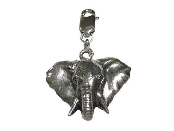 Silver Toned Textured Elephant Head Pendant Zipper Pull Charm