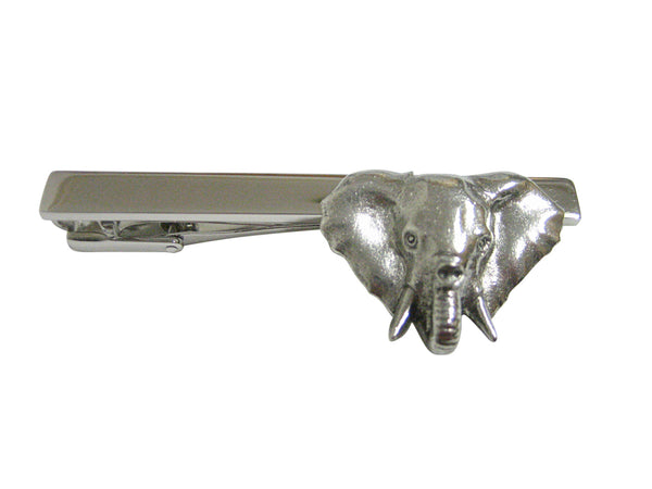 Silver Toned Textured Elephant Head Square Tie Clip