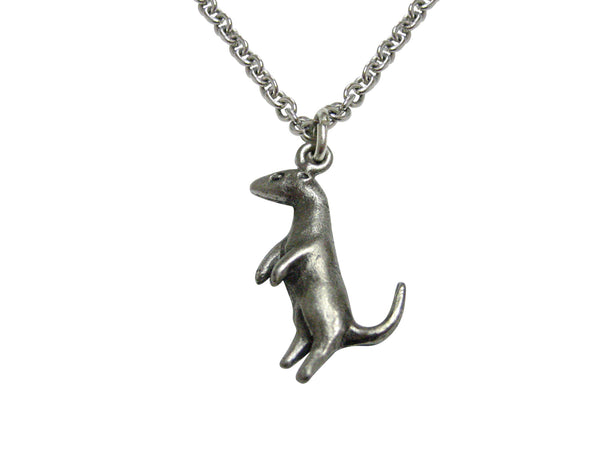 Silver Toned Textured Ferret Pendant Necklace
