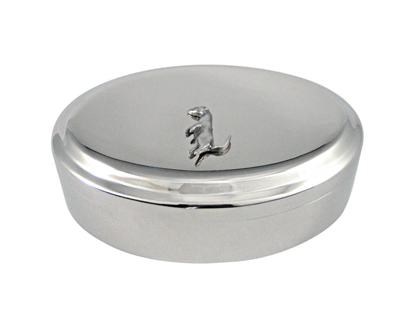Silver Toned Textured Ferret Pendant Oval Trinket Jewelry Box