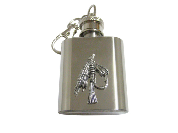 Silver Toned Textured Fishing Fly 1 Oz. Stainless Steel Key Chain Flask