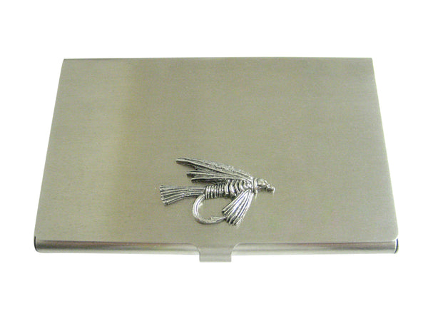 Silver Toned Textured Fishing Fly Business Card Holder