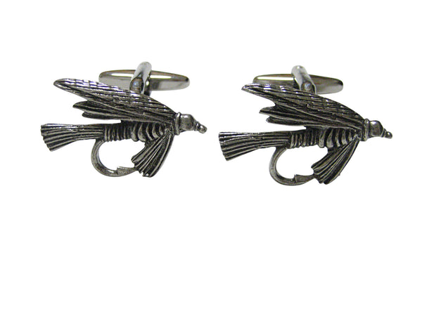 Silver Toned Textured Fishing Fly Cufflinks