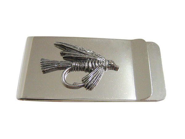 Silver Toned Textured Fishing Fly Money Clip