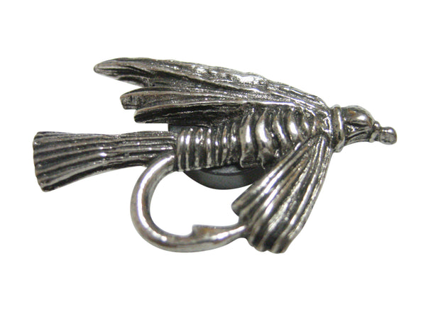 Silver Toned Textured Fishing Fly Pendant Magnet