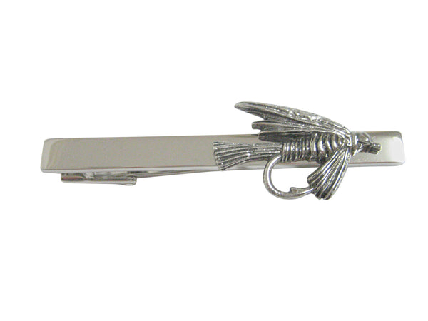 Silver Toned Textured Fishing Fly Square Tie Clip