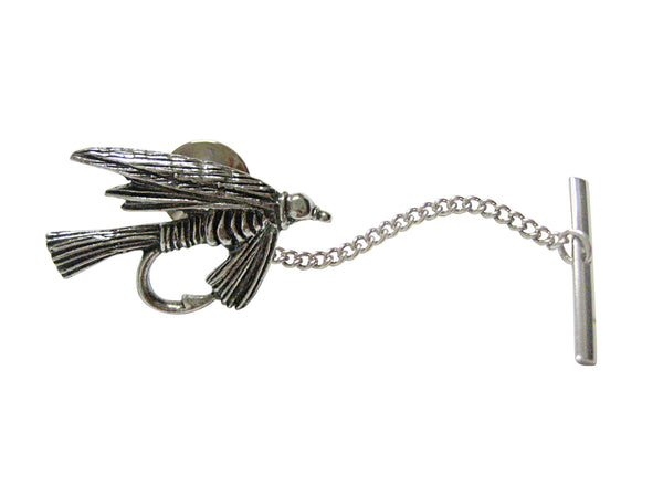 Silver Toned Textured Fishing Fly Tie Tack