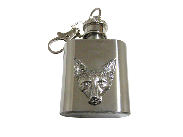 Silver Toned Textured Fox Head 1 Oz. Stainless Steel Key Chain Flask