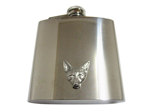Silver Toned Textured Fox Head 6 Oz. Stainless Steel Flask