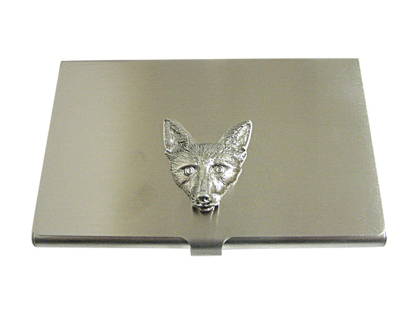 Silver Toned Textured Fox Head Business Card Holder