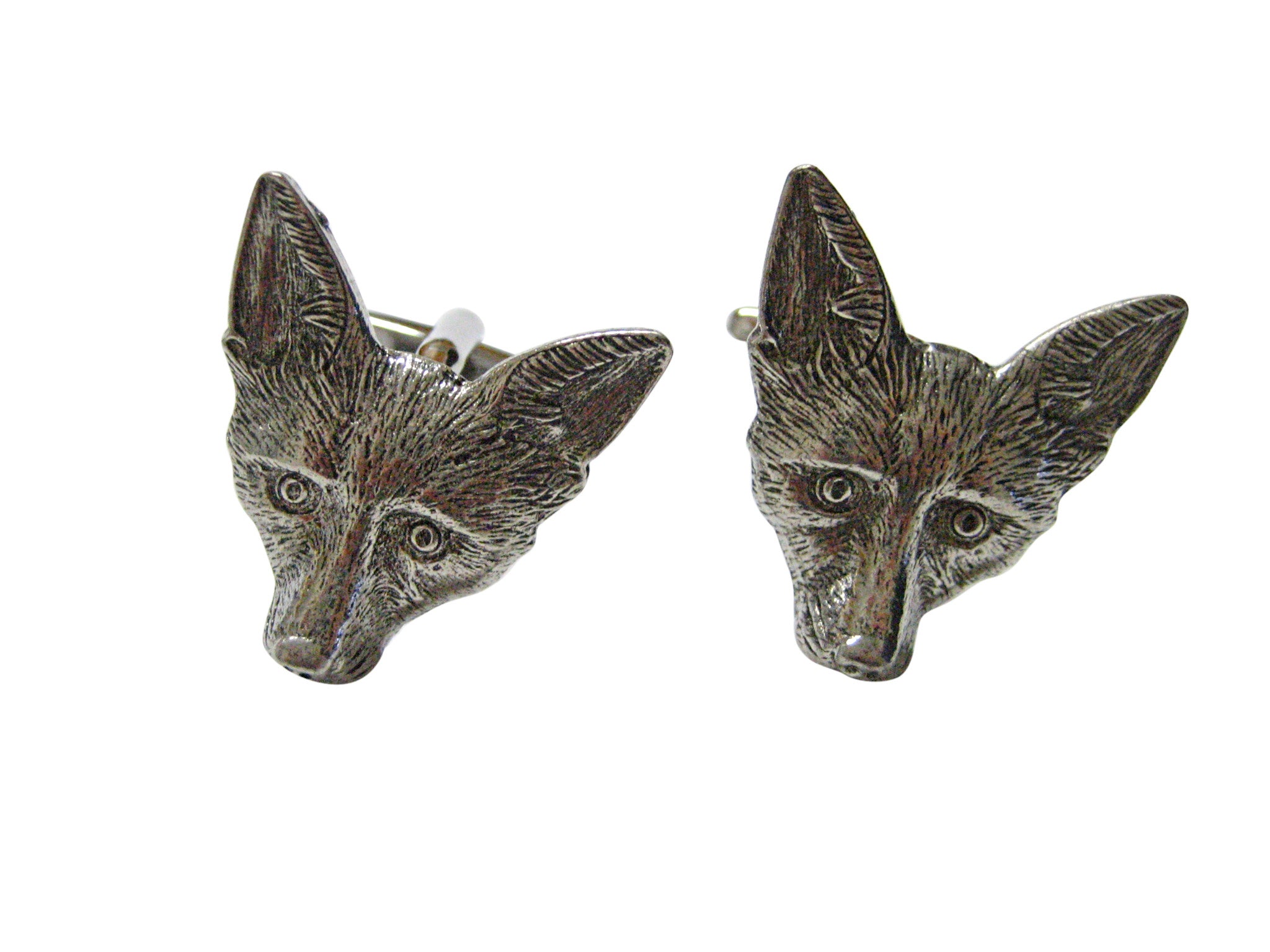 Silver Toned Textured Fox Head Cufflinks