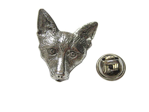 Silver Toned Textured Fox Head Lapel Pin