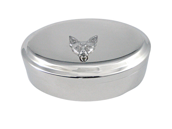 Silver Toned Textured Fox Head Pendant Oval Trinket Jewelry Box