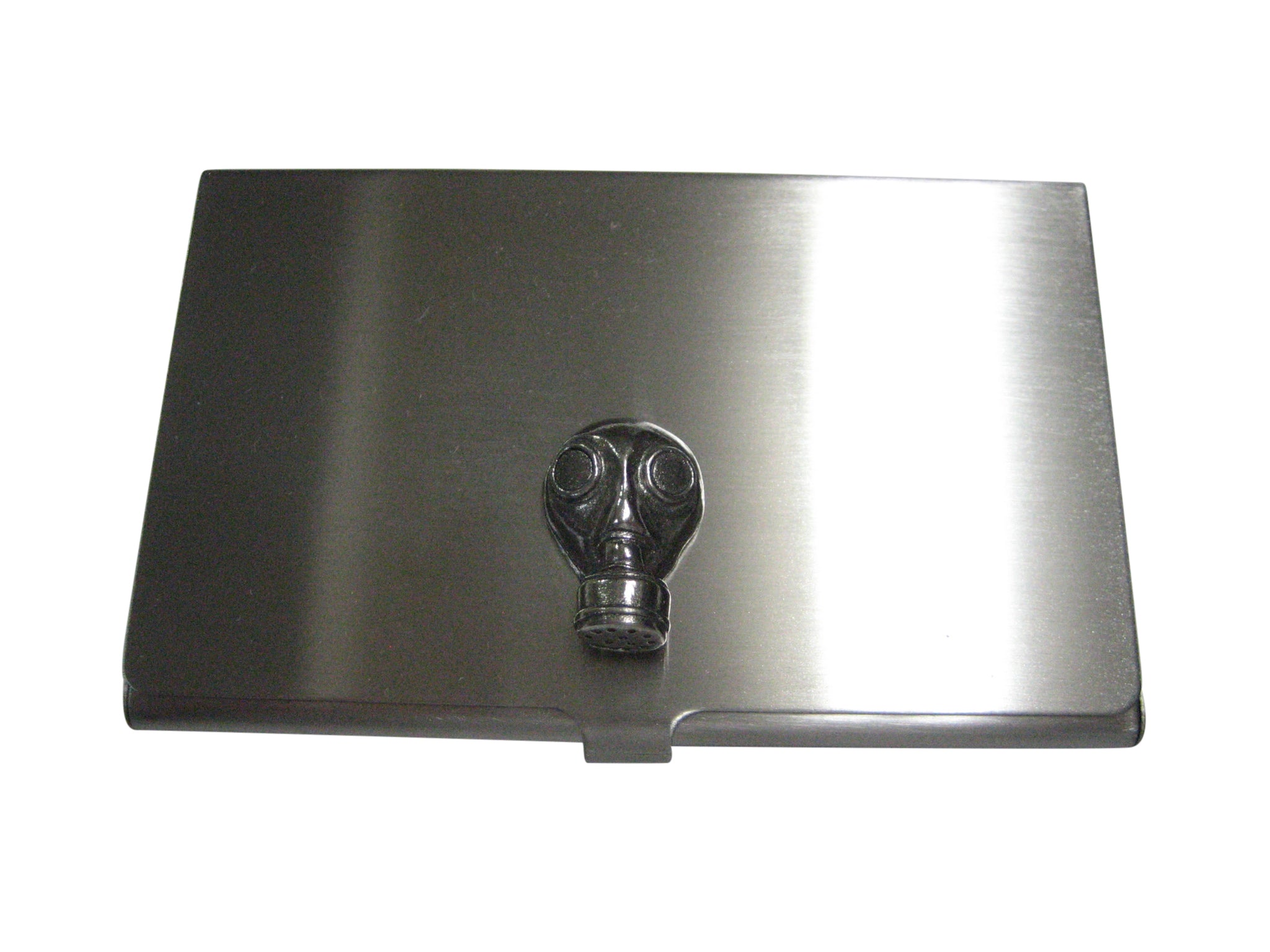 Silver Toned Textured Gas Mask Business Card Holder