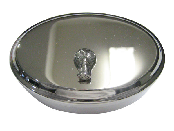 Silver Toned Textured Gas Mask Oval Trinket Jewelry Box
