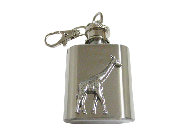 Silver Toned Textured Giraffe 1 Oz. Stainless Steel Key Chain Flask