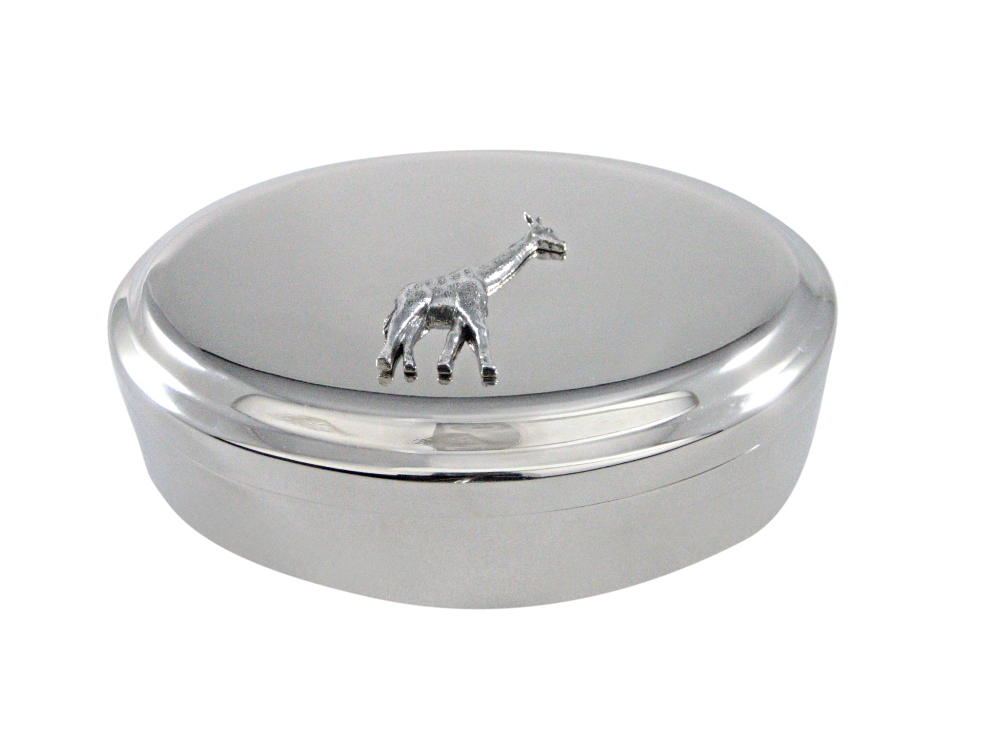 Silver Toned Textured Giraffe Pendant Oval Trinket Jewelry Box