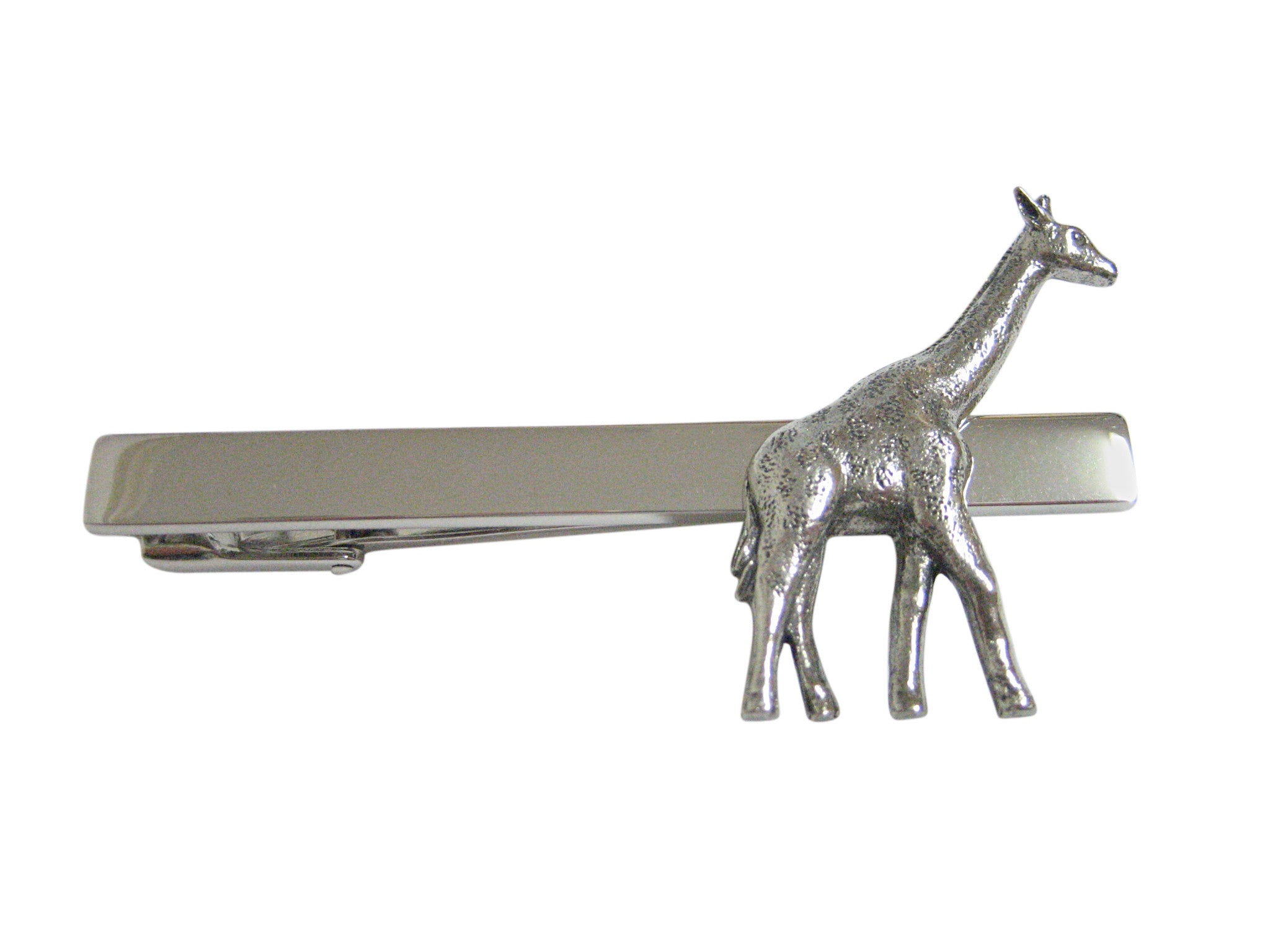 Silver Toned Textured Giraffe Square Tie Clip