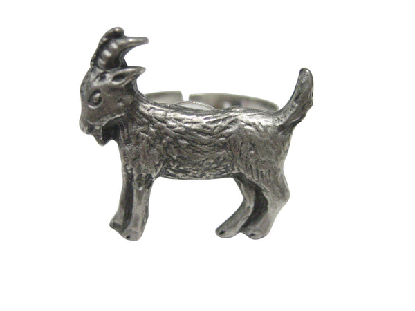 Silver Toned Textured Goat Adjustable Size Fashion Ring