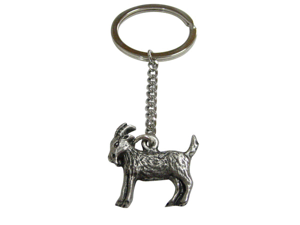 Silver Toned Textured Goat Pendant Keychain
