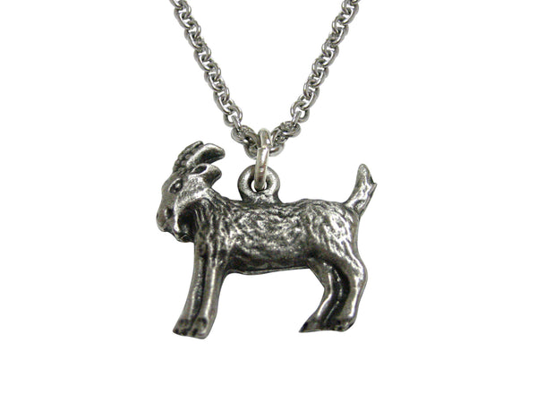 Silver Toned Textured Goat Pendant Necklace