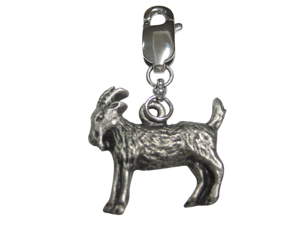 Silver Toned Textured Goat Pendant Zipper Pull Charm