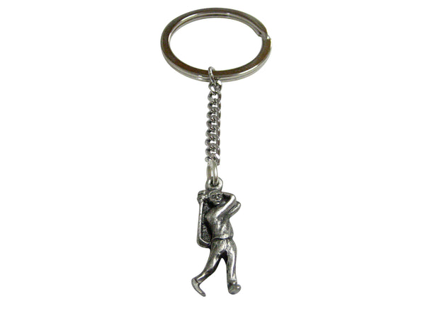 Silver Toned Textured Golfer Pendant Keychain