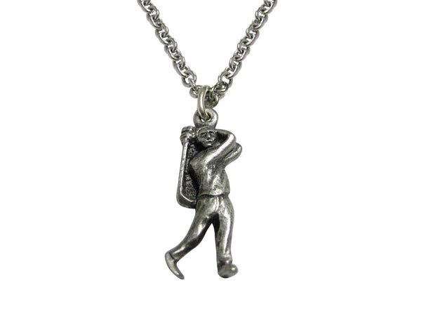 Silver Toned Textured Golfer Pendant Necklace
