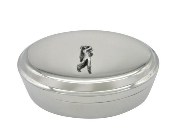 Silver Toned Textured Golfer Pendant Oval Trinket Jewelry Box