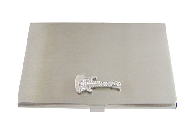 Silver Toned Textured Guitar Business Card Holder