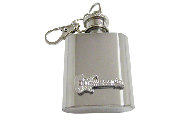 Silver Toned Textured Guitar 1 Oz. Stainless Steel Key Chain Flask