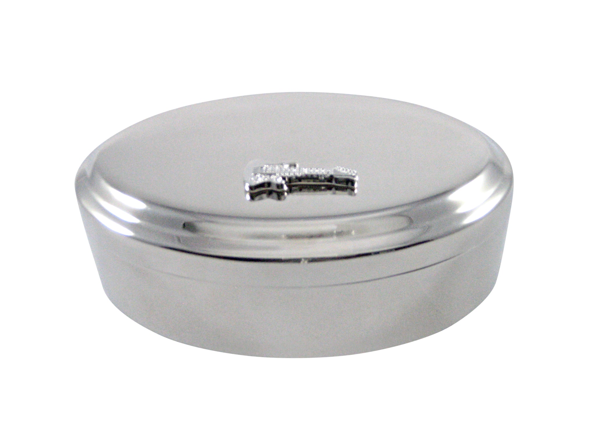 Silver Toned Textured Guitar Pendant Oval Trinket Jewelry Box