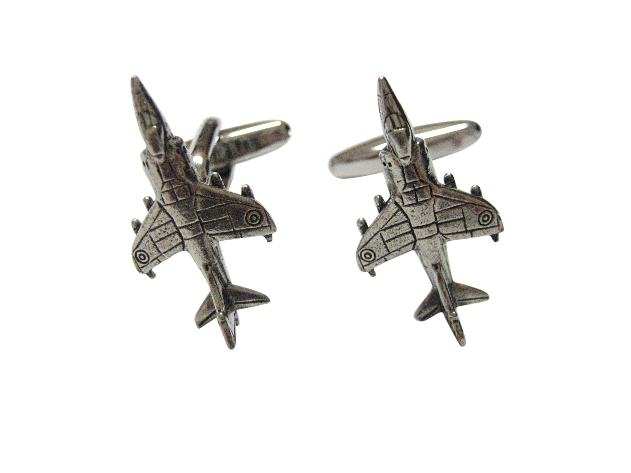Silver Toned Textured Harrier Jet Plane Cufflinks